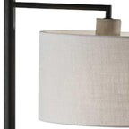 61" Grey And Black Arc Floor Lamp With White Fabric Drum Shade