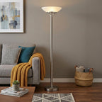 Frosted Glass Shade Uplighting Torchiere In Brushed Steel