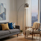 78" Brass Metal Arc Floor Lamp With Brass Metal Bowl Shade