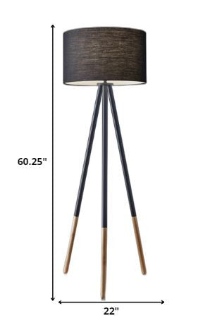 Black Metal Tripod Floor Lamp With Black Fabric Drum Shade