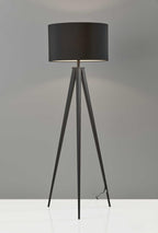 60" Natural Metal Tripod Floor Lamp With White Fabric Drum Shade