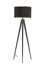 60" Natural Metal Tripod Floor Lamp With White Fabric Drum Shade