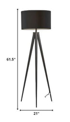 60" Natural Metal Tripod Floor Lamp With White Fabric Drum Shade
