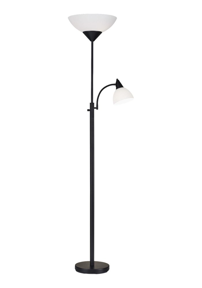 71" Two Light Torchiere Floor Lamp With White Acrylic Bowl Shades