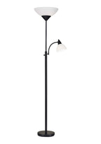 71" Two Light Torchiere Floor Lamp With White Acrylic Bowl Shades