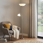 71" Two Light Torchiere Floor Lamp With White Acrylic Bowl Shades