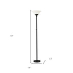 73" Black And White Torchiere Floor Lamp With White Acrylic Cone Shade