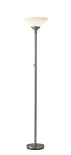 73" Black And White Torchiere Floor Lamp With White Acrylic Cone Shade