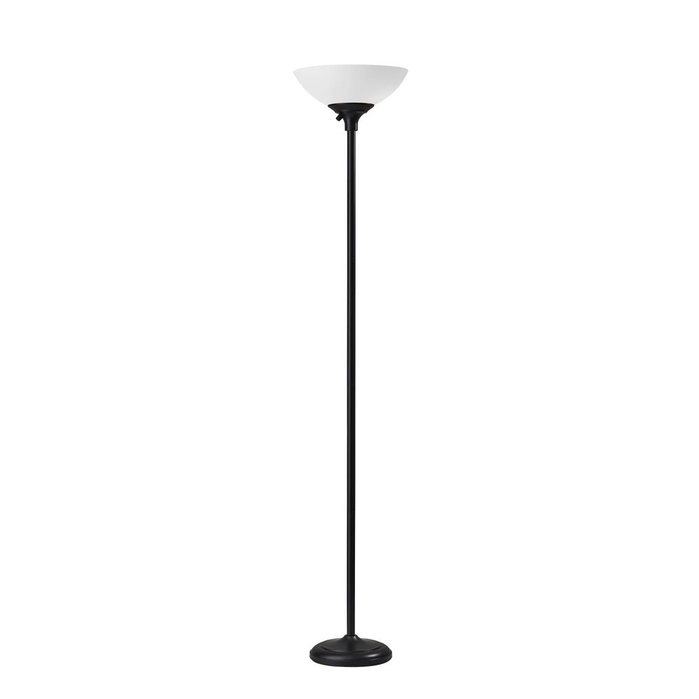 71" Silver Metal Torchiere Floor Lamp With White Bowl Shade