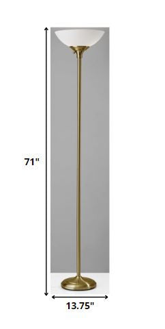 71" Silver Metal Torchiere Floor Lamp With White Bowl Shade