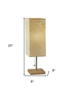 25" Natural Solid Wood And Silver Metal Table Lamp Beige Paper Shade