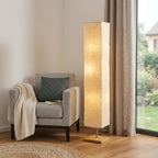 57" Brown And White Two Light Column Floor Lamp With White Paper Rectangular Shade
