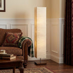 57" Brown And White Two Light Column Floor Lamp With White Paper Rectangular Shade