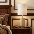 Black Wood Circular Block Table Lamp