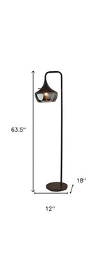 64" Black Task Floor Lamp With Black Glass Bowl Shade