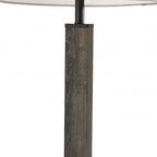 62" Black Wood And Metal Floor Lamp With Light Gray Fabric Drum Shade