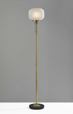 65" Brass Torchiere Floor Lamp With White Acrylic Globe Shade