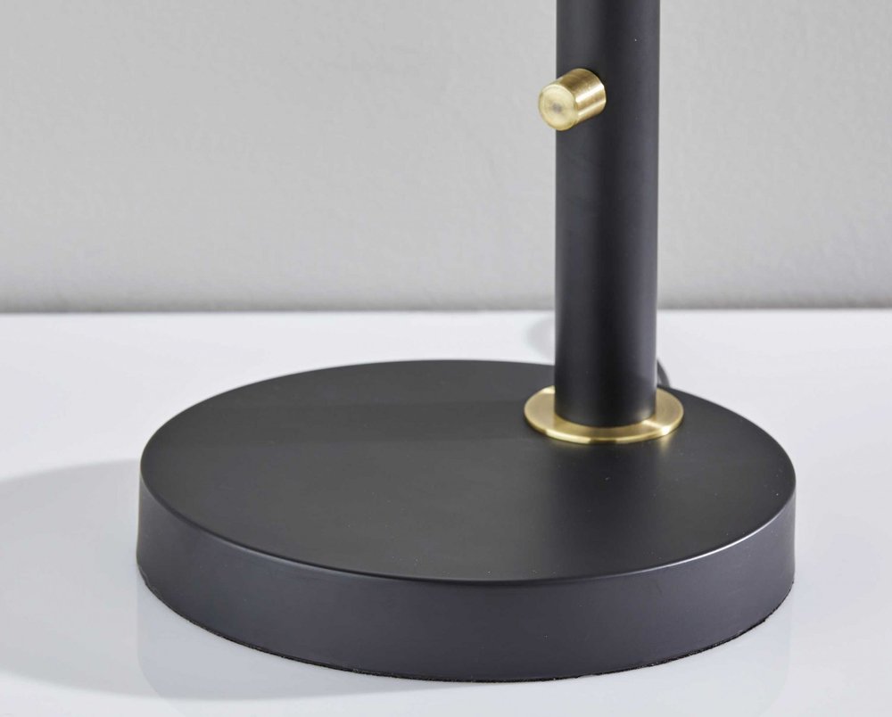 32" Black And Gold Metal Desk Lamp With Cinched Cone Shade