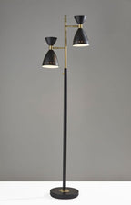 68" Black And Gold Metal Two Light Task Floor Lamp With Black Metal Cone Shade