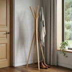 68" Natural Modern Wood Coat Tree Rack