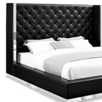 Black Tufted Faux Leather King Bed Frame