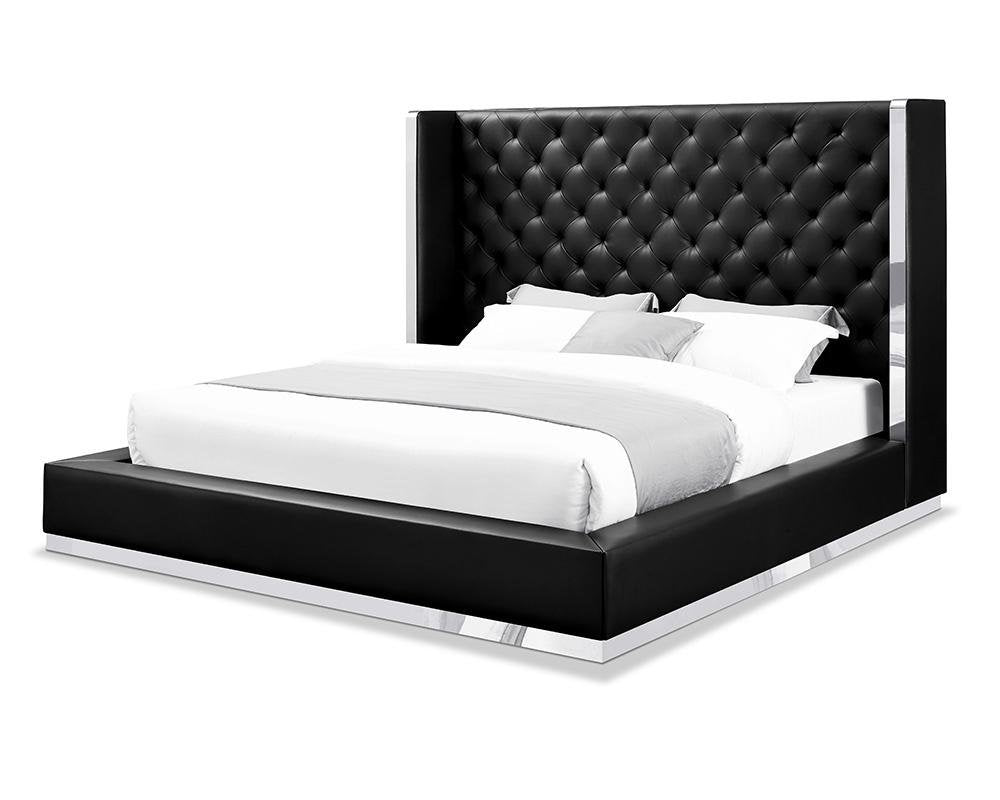 Black Tufted Faux Leather King Bed Frame