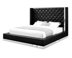 Black Tufted Faux Leather King Bed Frame