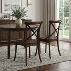 Set of Two Brown Cross Back Dining Side Chairs