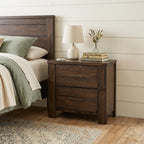 25" Brown Wood Two Drawer Nightstand