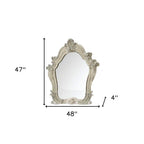 47" White And Silver Abstract Wood Framed Antiqued Glass Mounted Dresser Mirror