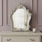 47" White And Silver Abstract Wood Framed Antiqued Glass Mounted Dresser Mirror