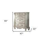 47" White Solid Wood Five Drawer Dresser
