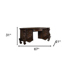 67" Antiqued White Wood Vanity Table With Seven Drawers