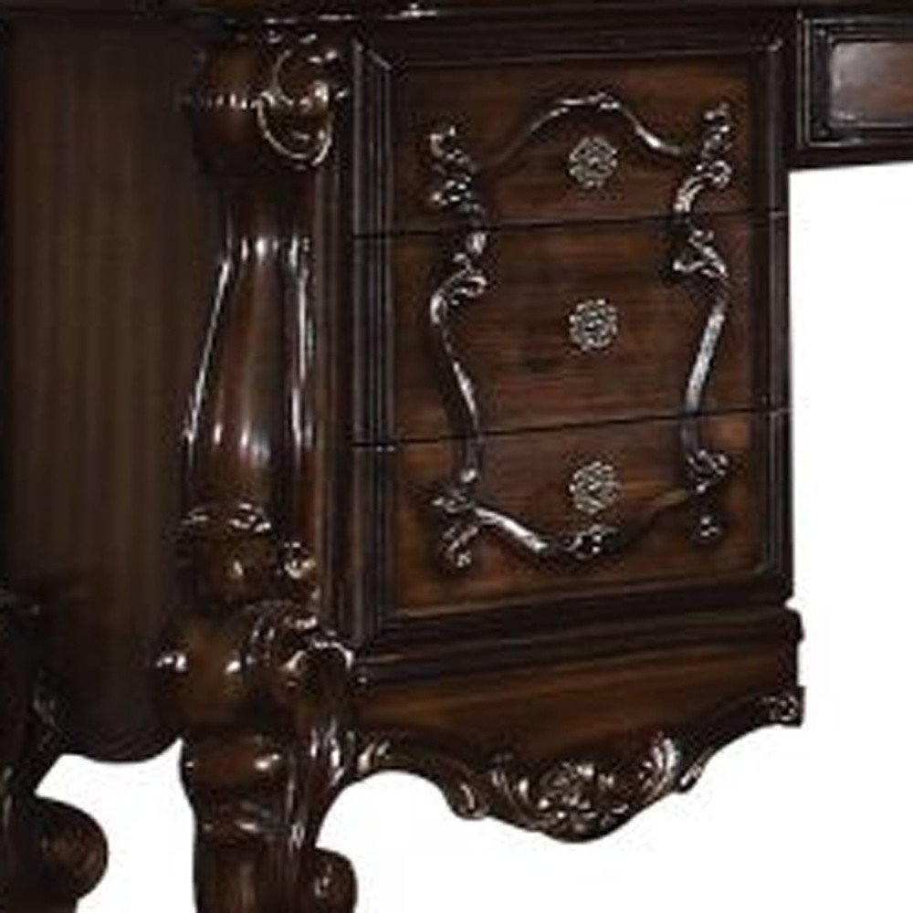 67" Antiqued White Wood Vanity Table With Seven Drawers