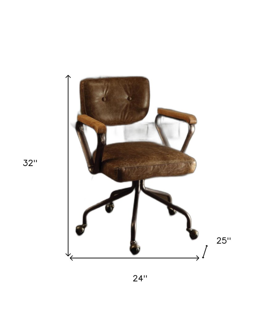Black and Dark Brown Adjustable Swivel Leather Rolling Executive Office Chair