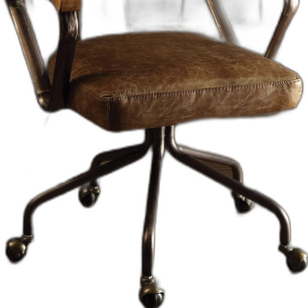 Black and Dark Brown Adjustable Swivel Leather Rolling Executive Office Chair