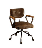 Black and Dark Brown Adjustable Swivel Leather Rolling Executive Office Chair