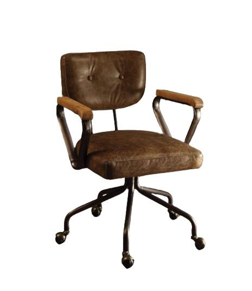Black and Dark Brown Adjustable Swivel Leather Rolling Executive Office Chair