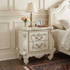 31" White Wood Two Drawer Nightstand