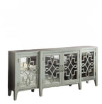 72" Black and Silver Mirrored Solid Wood and Glass Distressed Solid Console Table