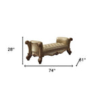 74" Brown and Dark Brown Upholstered Faux Leather Bench