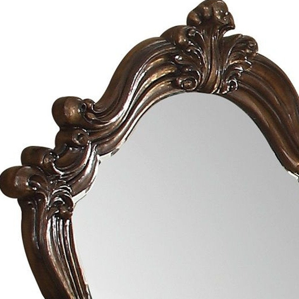 47" White And Silver Abstract Wood Framed Antiqued Glass Mounted Dresser Mirror