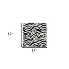 12" Black And White Zebra Iron And Resin Square Hanging Wall Tile