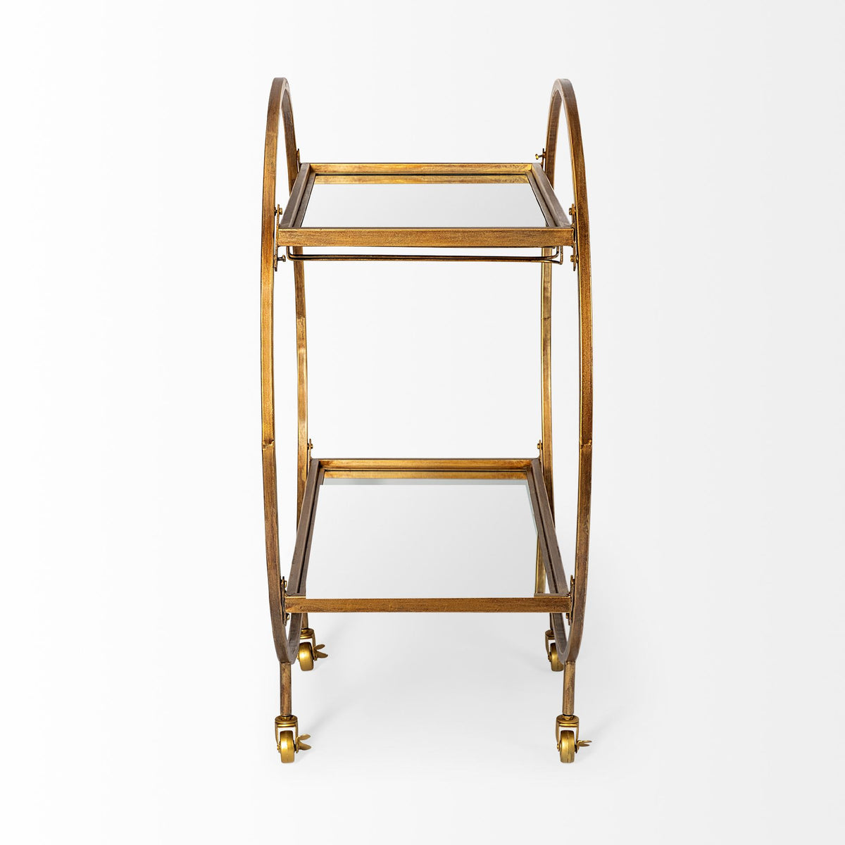 Gold 36" Round Rolling Kitchen Cart With Storage