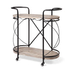 15" Black Solid Wood and Steel Round Rolling Kitchen Cart With Storage
