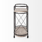 15" Black Solid Wood and Steel Round Rolling Kitchen Cart With Storage