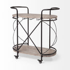 15" Black Solid Wood and Steel Round Rolling Kitchen Cart With Storage