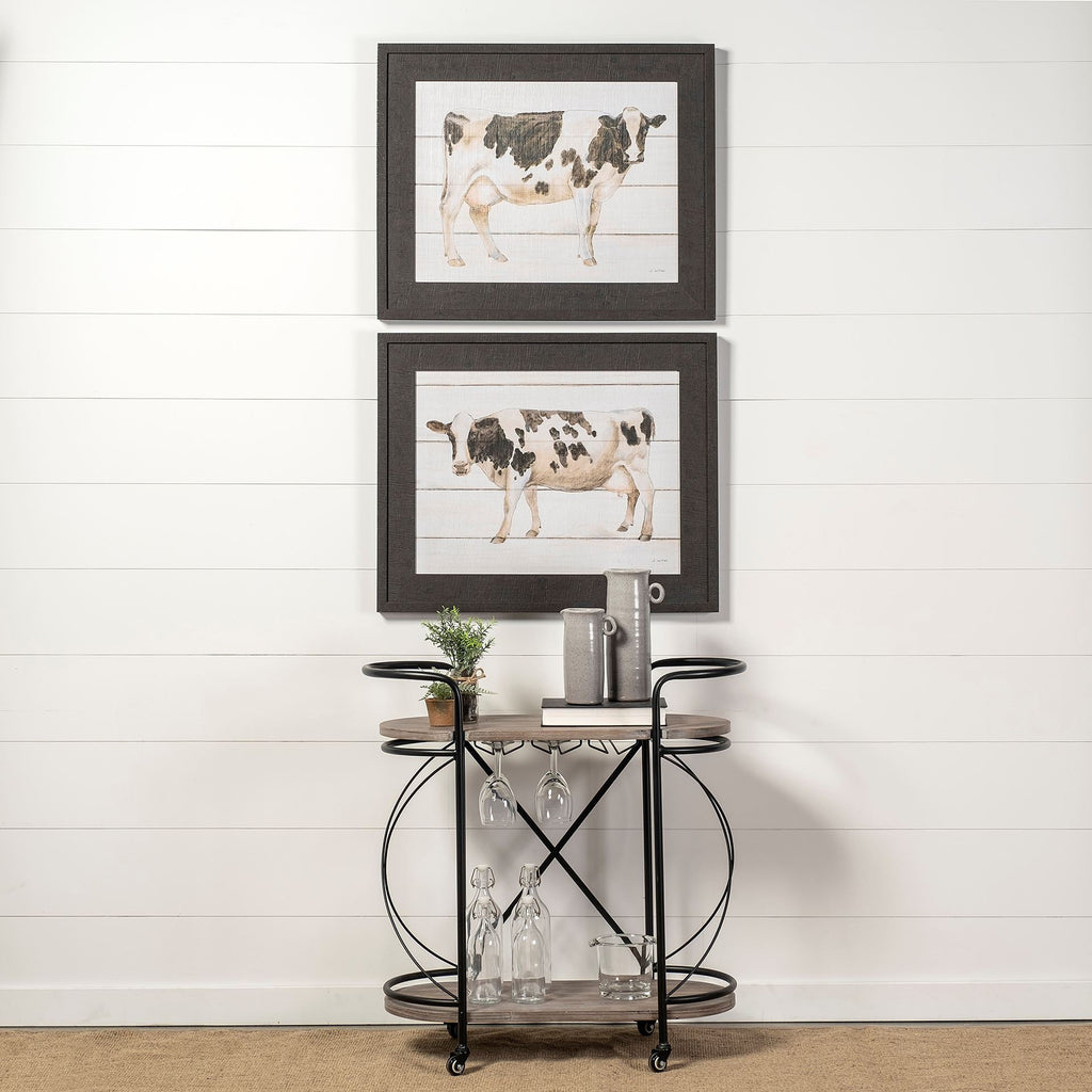 15" Black Solid Wood and Steel Round Rolling Kitchen Cart With Storage