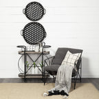 15" Black Solid Wood and Steel Round Rolling Kitchen Cart With Storage
