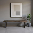 Rectangular Indian Mango Woodbrown Tone Finish W Metal Cladding On The Base Dining Bench